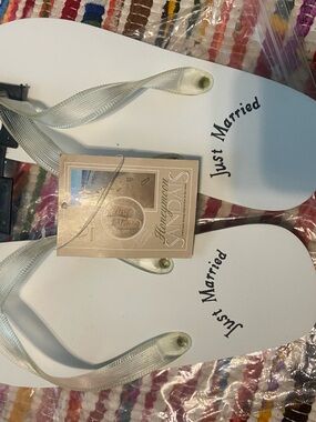 Just Married White Bridal Flip Flops